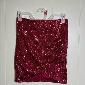 Windsor Red Sequin Ruched Mini Skirt